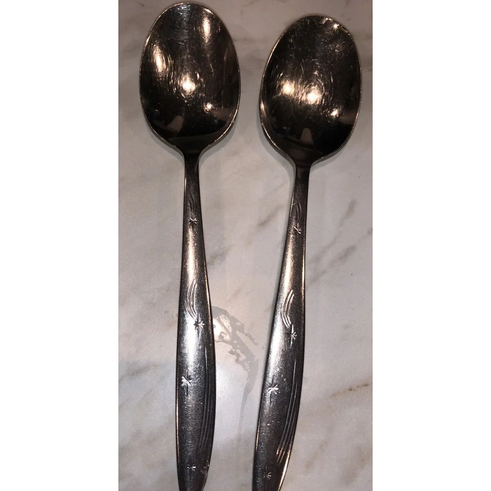 Star Crest by Wallace‎ 2 Stainless Steel flatware Spoons